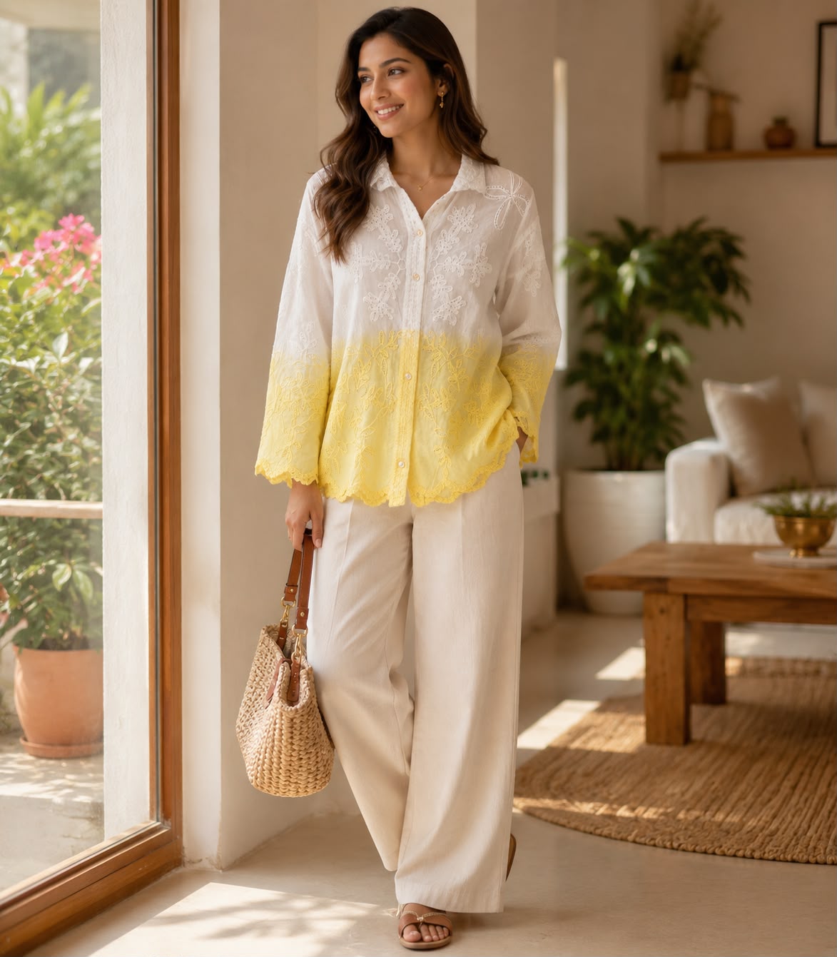 Ombre Embroidered Cotton Shirt for Women – Elegant Comfort in Every Shade