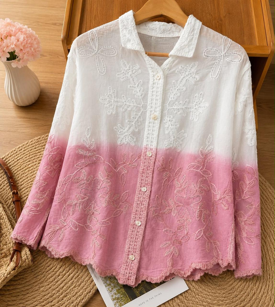 Dual-Tone Embroidered Cotton Shirt for Women| DMAYE