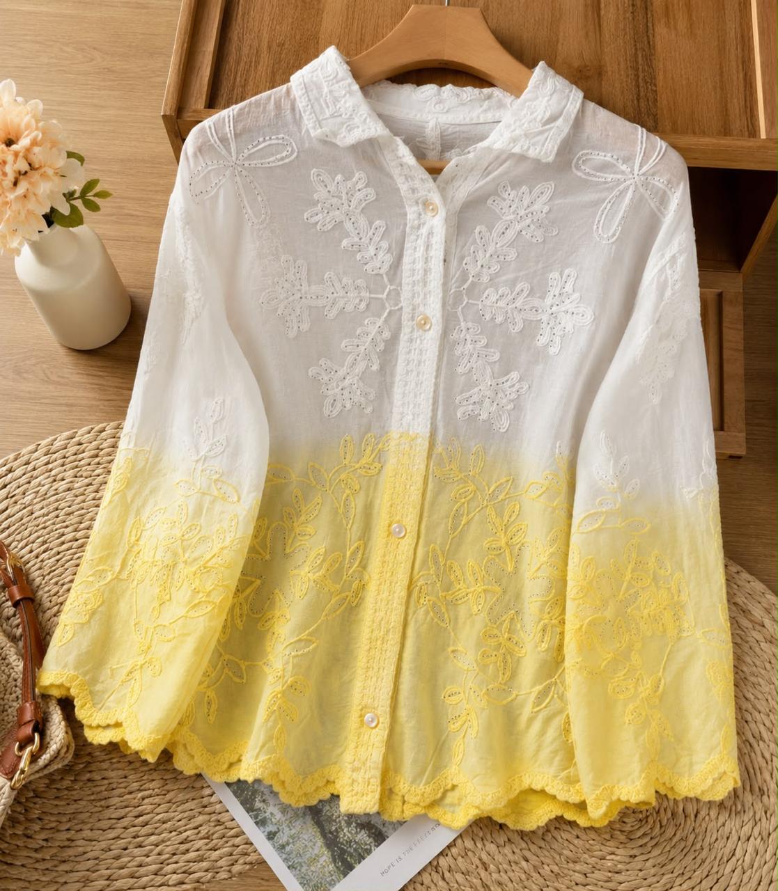 Dual-Tone Embroidered Cotton Shirt for Women| DMAYE