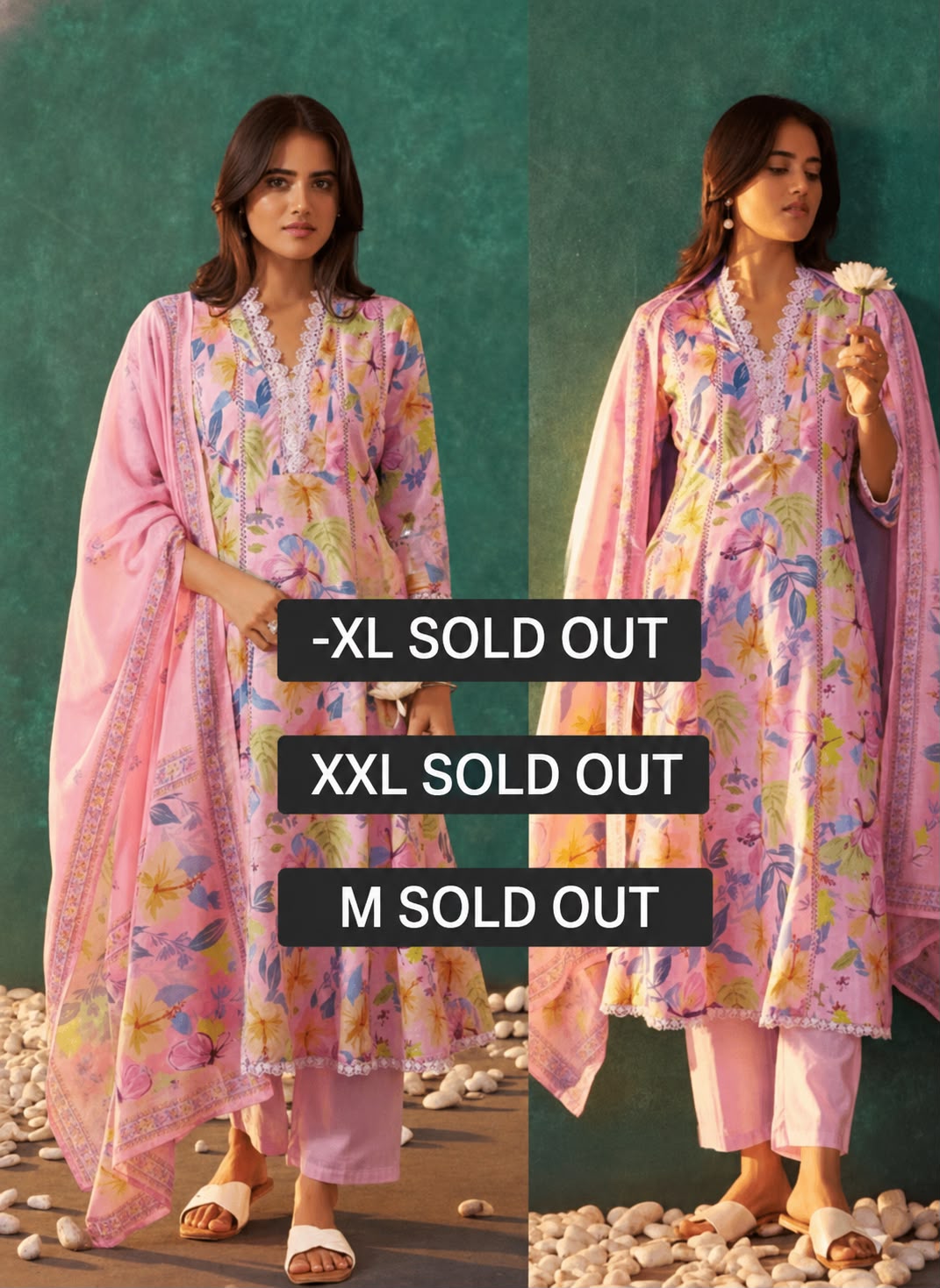 D'MAYE Pink Linen Floral Kurta Set with Dupatta