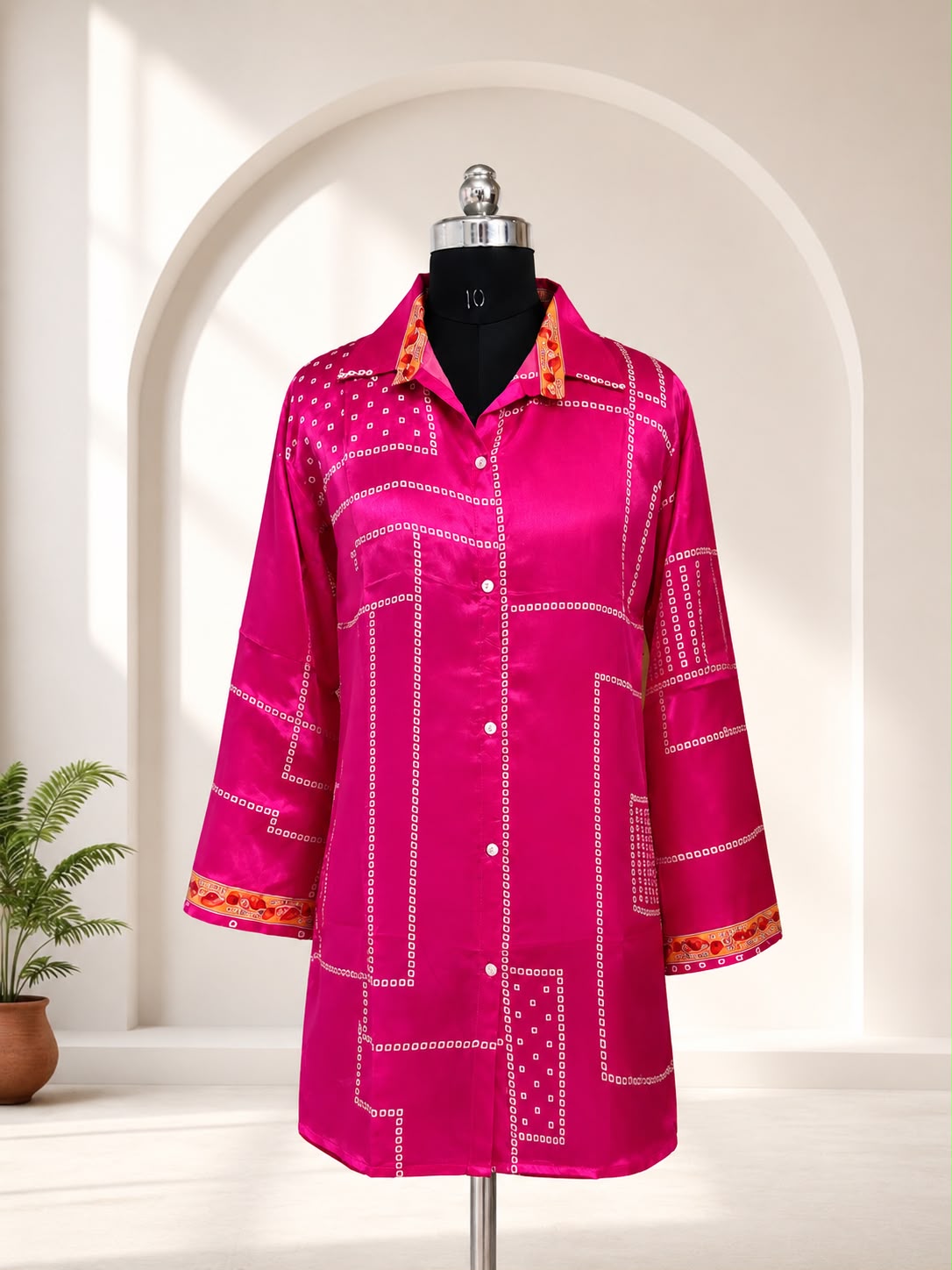 Women's Pink Pure Crepe Printed Shirt | Premium Long Casual & Office Wear Shirt