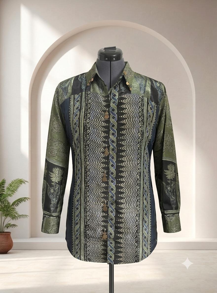 Women's Pure Cream Crepe Printed Shirt | Premium Long Casual & Office Wear Shirt