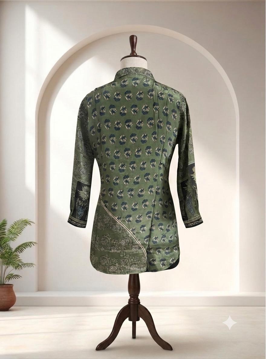 Women's Pure Cream Crepe Printed Shirt | Premium Long Casual & Office Wear Shirt