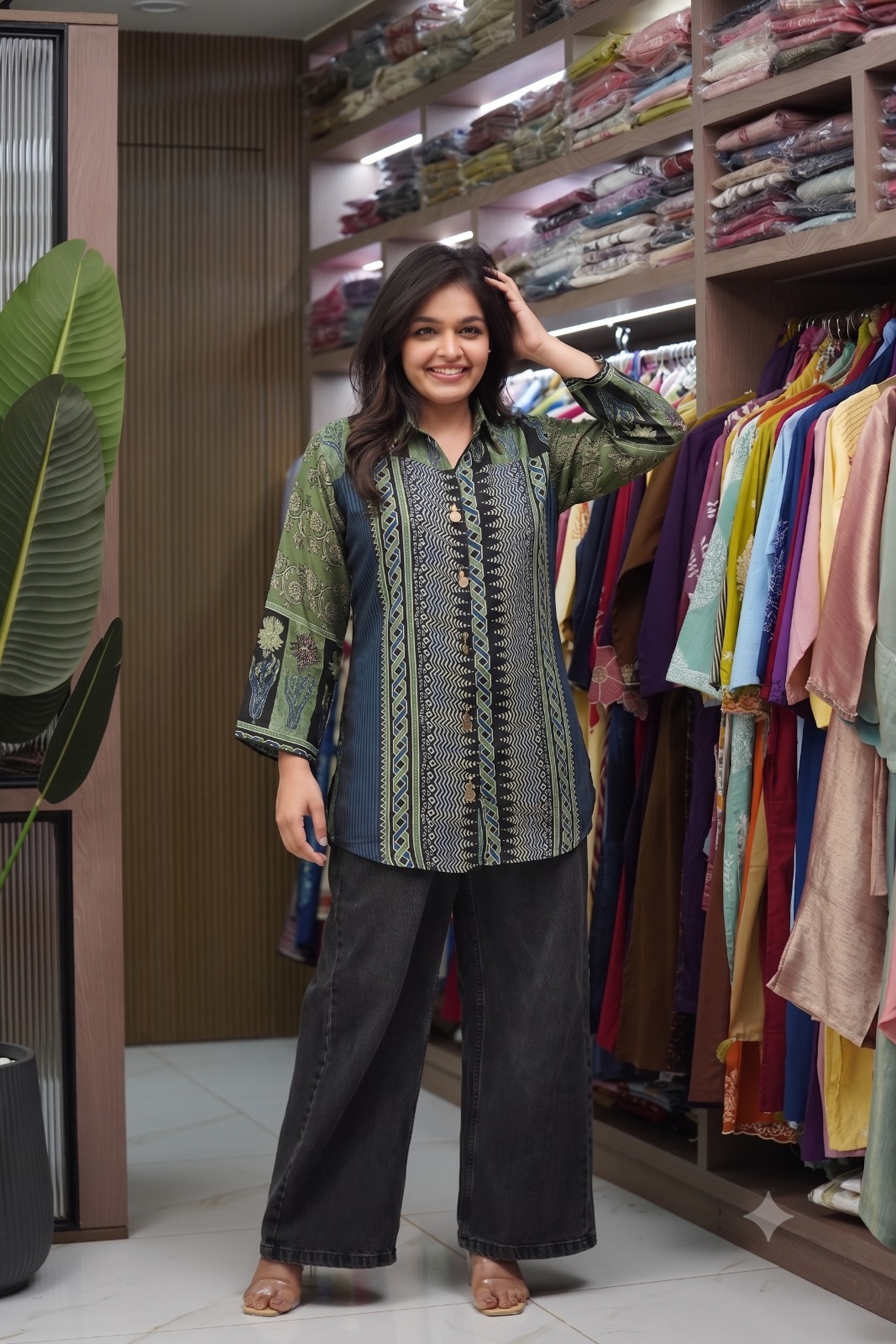 Women's Pure Cream Crepe Printed Shirt | Premium Long Casual & Office Wear Shirt
