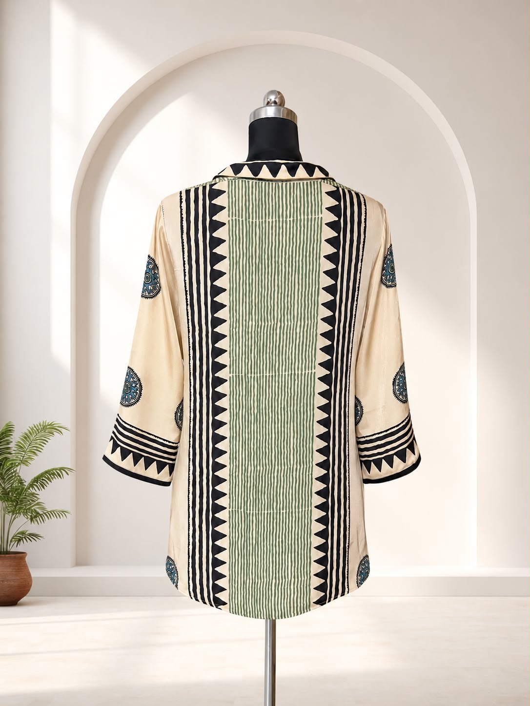 Women's Cream Pure Crepe Printed Shirt | Premium Long Casual & Office Wear Shirt