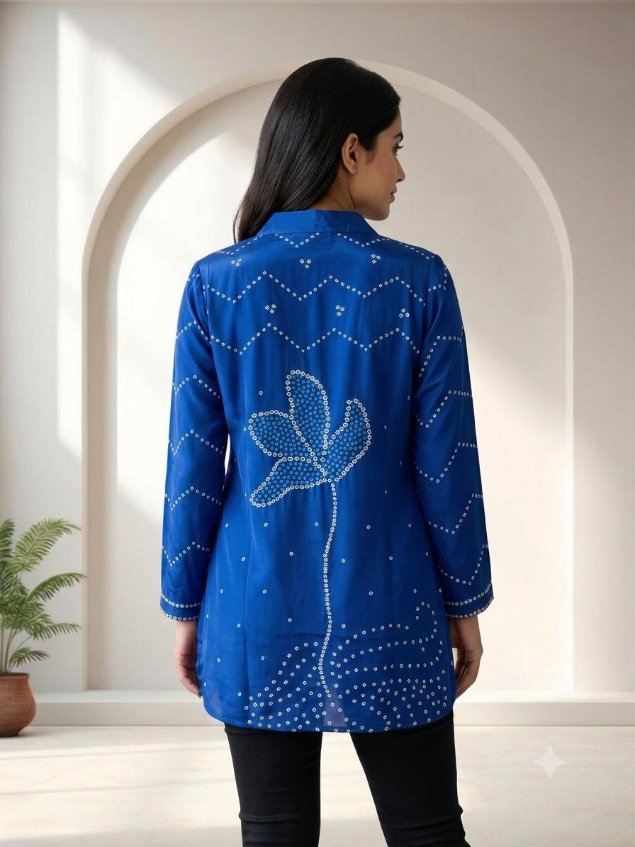 Women'sblue  Pure Crepe Printed Shirt | Premium Long Casual & Office Wear Shirt