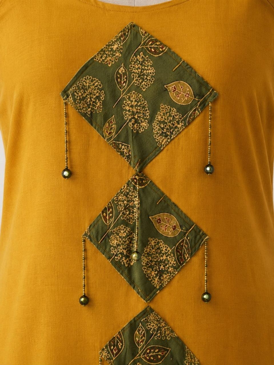 Women's Mustard Cotton  Co-Ord Set | Printed Kurta with Straight Pants | Casual & Festive Wear | D'MAYE