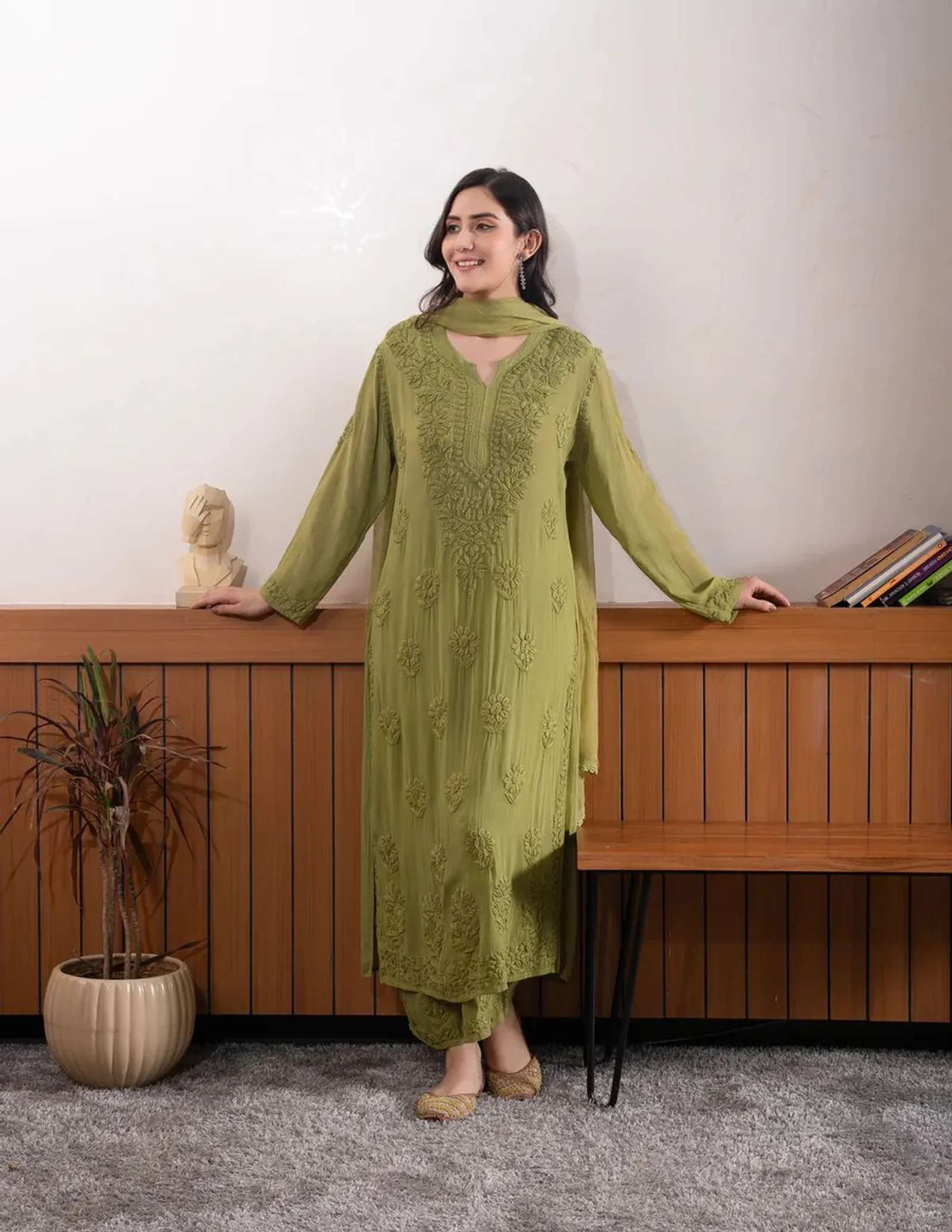 Suhaayi Women Georgette, Cotton Blend Kurta Palazzo Dupatta Set